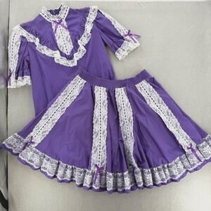 Vintage Square Dance Outfit Western Prairie Full Circle Skirt Ruffle Blouse XL